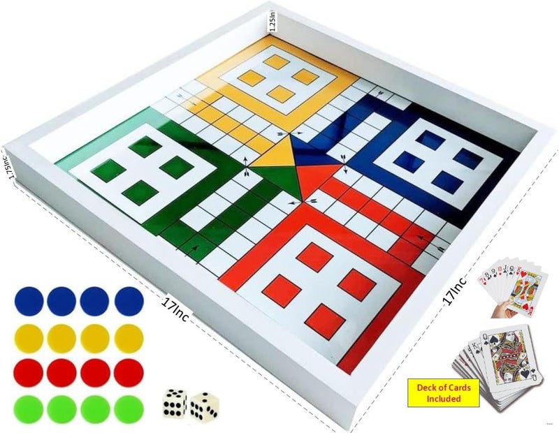 Handmade Real Glass Top Game Board with Chess, Checkers, Backgammon, Ludo (Caribbean & Indian), Chausar, Pachisi, Tic-Tac-Toe, Snakes and Ladders, and a Drinking Dice Board Game. - Image 3